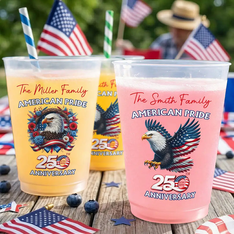 Independence Day,America 250th,Icon,Proud - America 250th Anniversary US Pride Patriotic Eagle - Personalized Frosted Cups