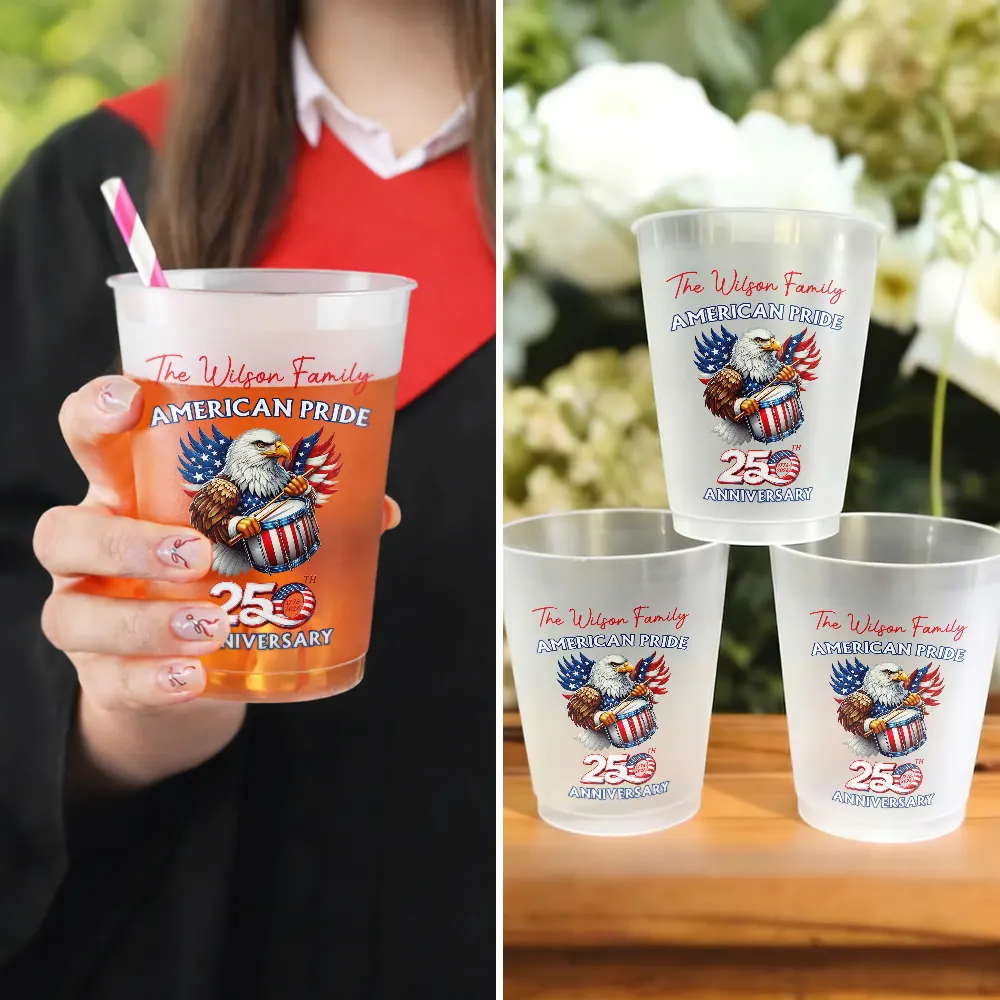 Independence Day,America 250th,Icon,Proud - America 250th Anniversary US Pride Patriotic Eagle - Personalized Frosted Cups
