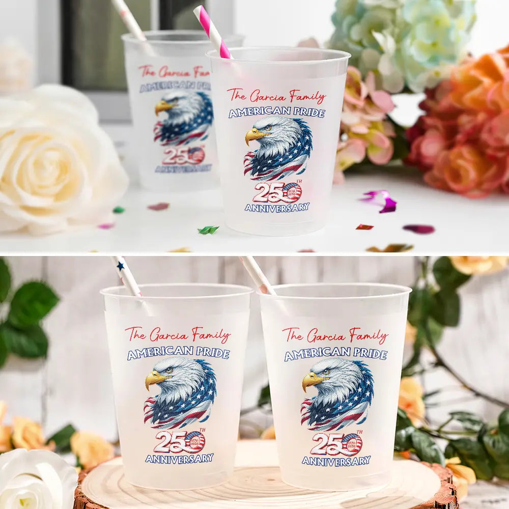 Independence Day,America 250th,Icon,Proud - America 250th Anniversary US Pride Patriotic Eagle - Personalized Frosted Cups