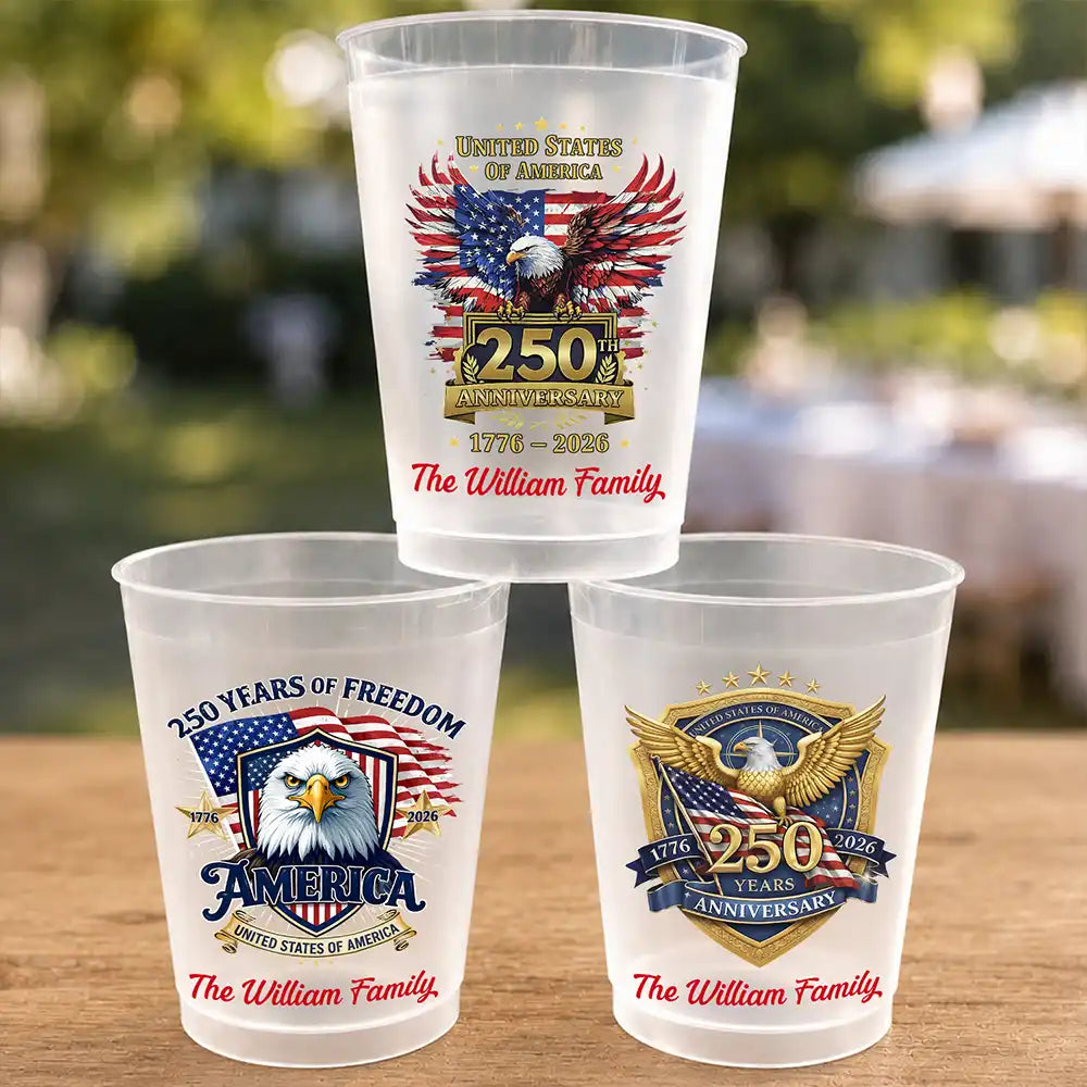 America 250th Anniversary US Pride Patriotic Eagle - Personalized Frosted Cups