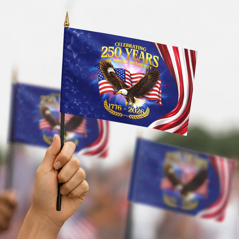 America 250th, Independence Day, Family, Proud, Icon - America 250th Anniversary US Pride Patriotic Eagle - Personalized Handheld Flag