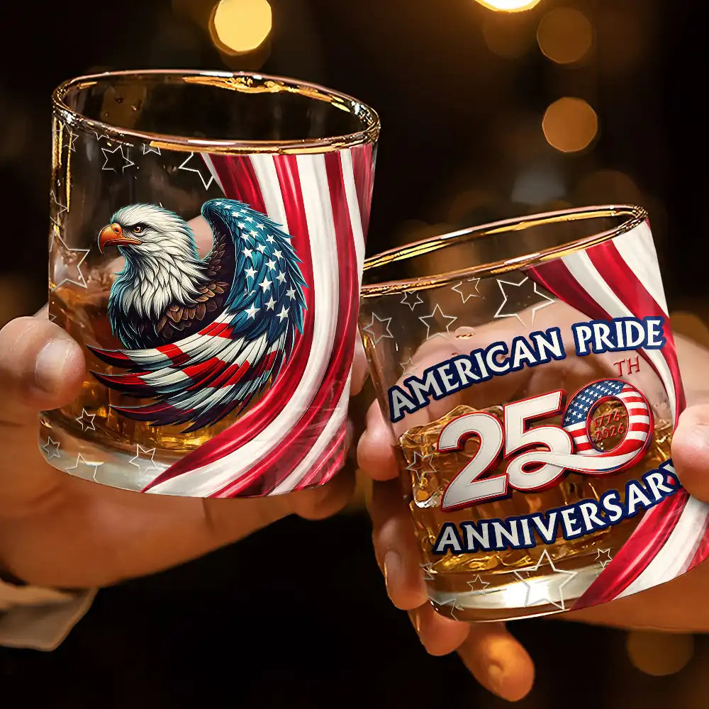 Independence Day,America 250th,Gift For Men,Icon,Proud - America 250th Anniversary US Pride Patriotic Eagle - Personalized Whiskey Glass