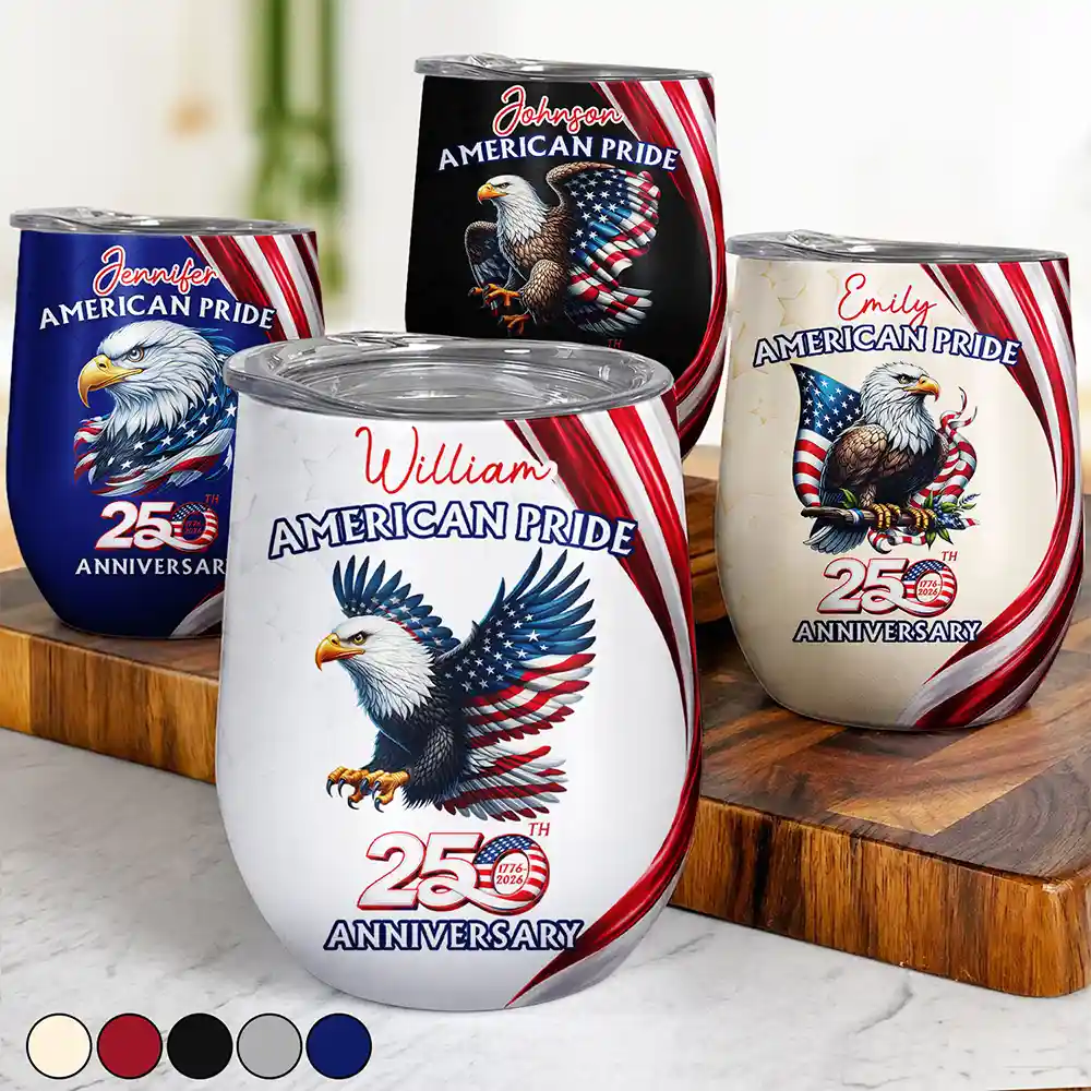 America 250th Anniversary US Pride Patriotic Eagle - Personalized Wine Tumbler
