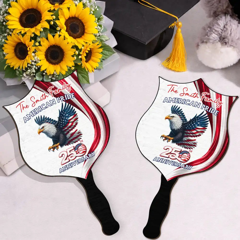 America 250th, Independence Day, Family, Proud, Icon - America 250th Anniversary US Proud Patriotic Eagle - Personalized Handheld Fan