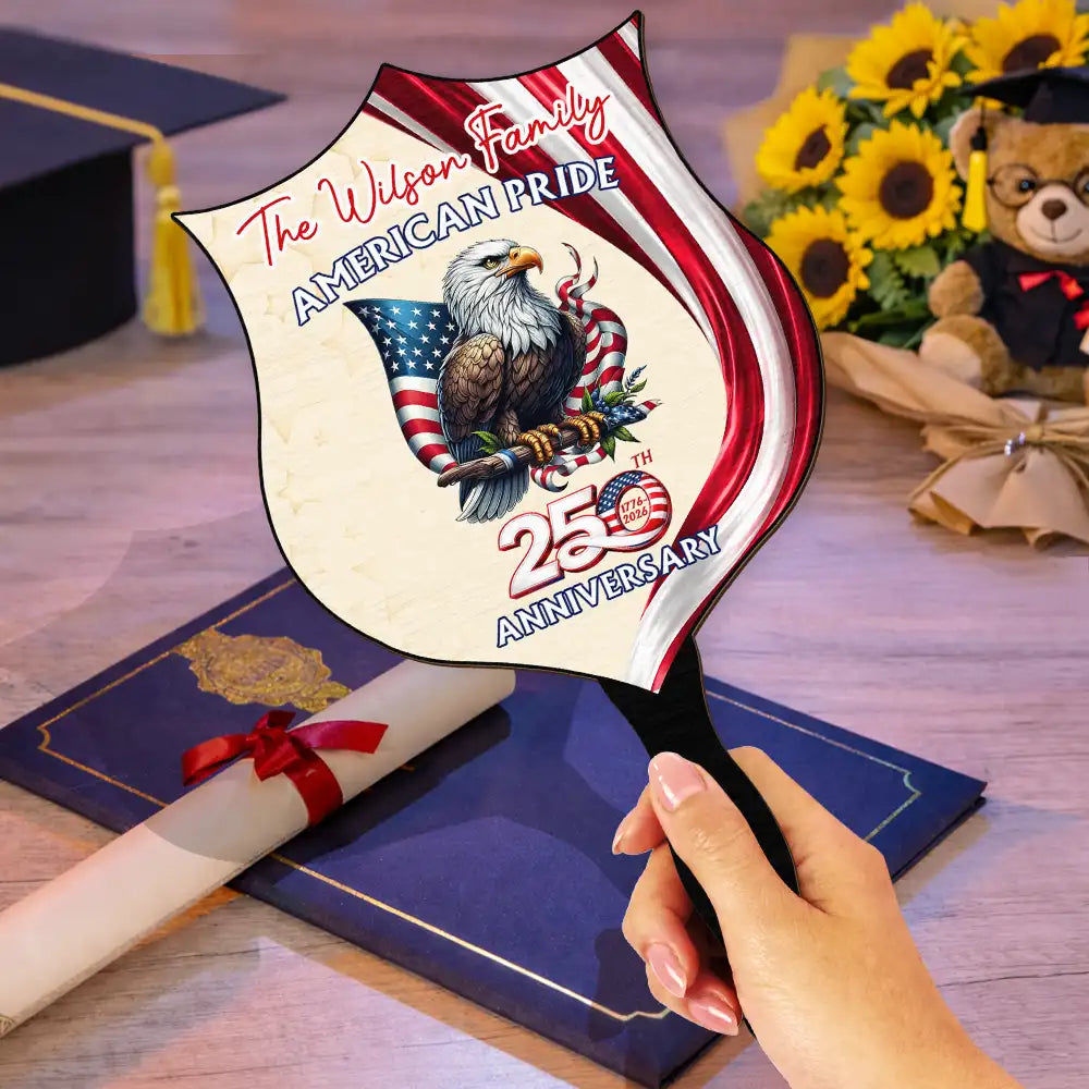 America 250th, Independence Day, Family, Proud, Icon - America 250th Anniversary US Proud Patriotic Eagle - Personalized Handheld Fan