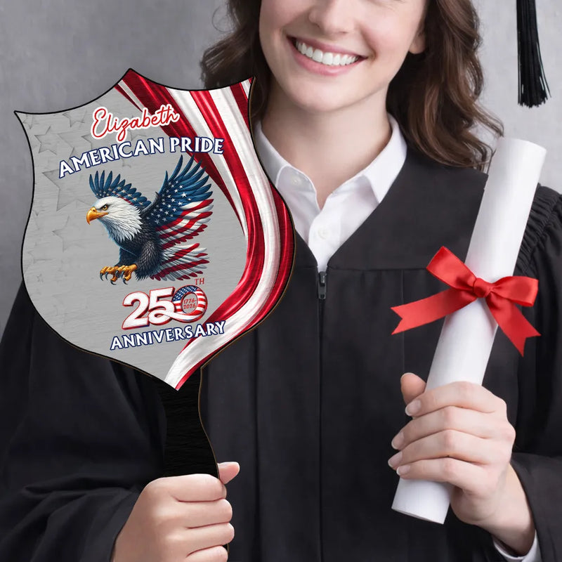 America 250th, Independence Day, Family, Proud, Icon - America 250th Anniversary US Proud Patriotic Eagle - Personalized Handheld Fan