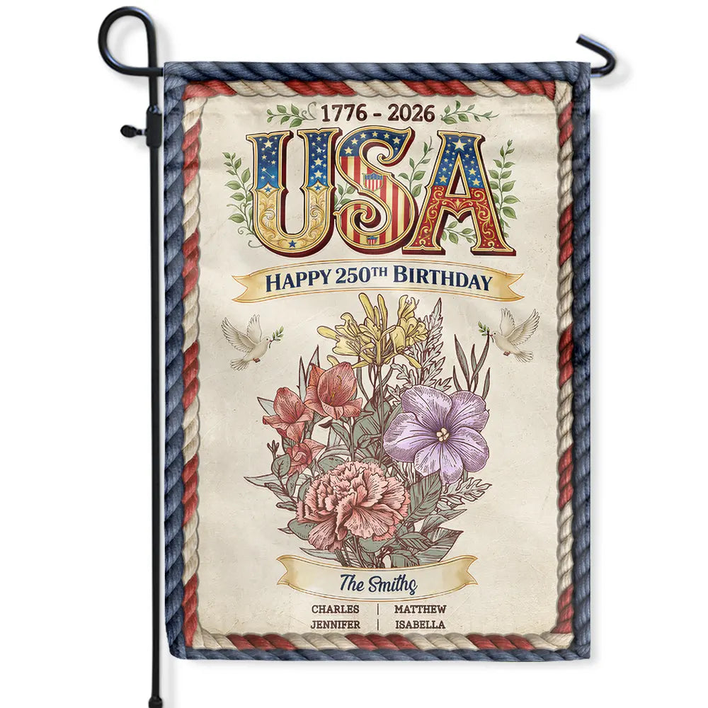 America 250th Birthday Birth Flowers Garden - Personalized Flag