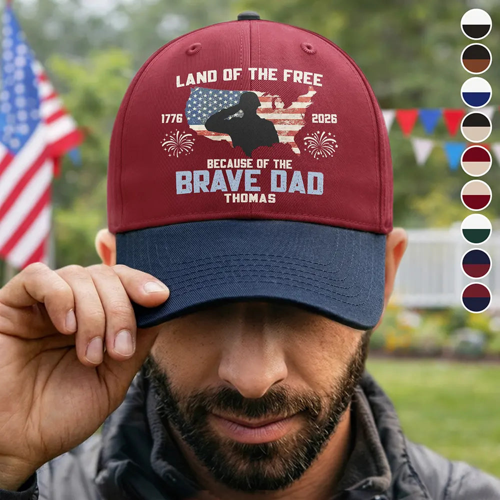 America Land Of The Free Because Of The Brave Dad - Personalized Two Tone Cap