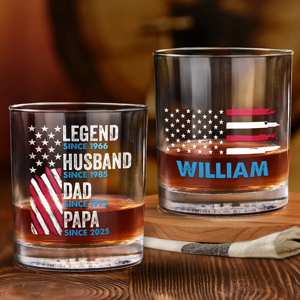 America Legend Husband Dad Papa Stars And Stripes - Personalized Whiskey Glass