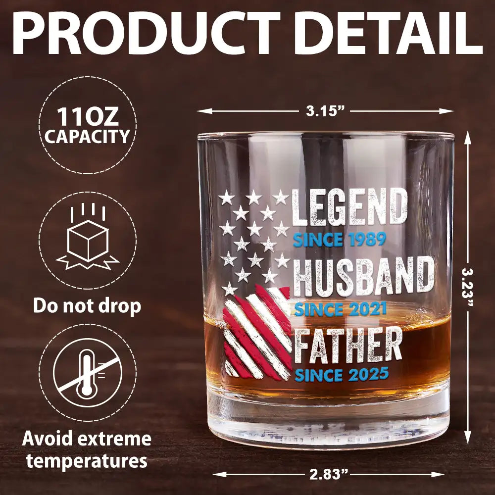 Gift For Father,Gift For Grandpa,Independence Day,Happy - America Legend Husband Dad Papa Stars And Stripes - Personalized Whiskey Glass