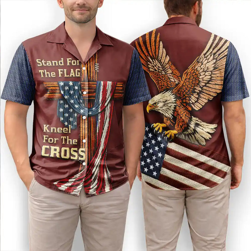No Custom,Independence Day - America Stand For The Flag Kneel For The Cross - Hawaiian Shirt