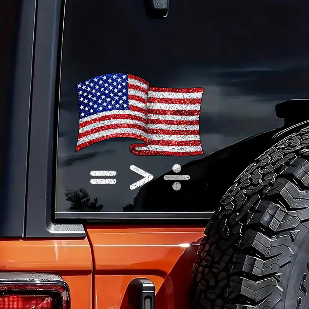 America 250th, Independence Day - America Waving Flag Faux Glitter Equal Better Than Divide - Personalized Decor Decal