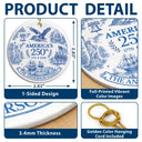 Independence Day,America 250th,Christmas,Proud,Family,Custom Text - American Patriotic Christmas Toile De Jouy - Personalized Circle Ceramic Ornament