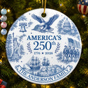Independence Day,America 250th,Christmas,Proud,Family,Custom Text - American Patriotic Christmas Toile De Jouy - Personalized Circle Ceramic Ornament