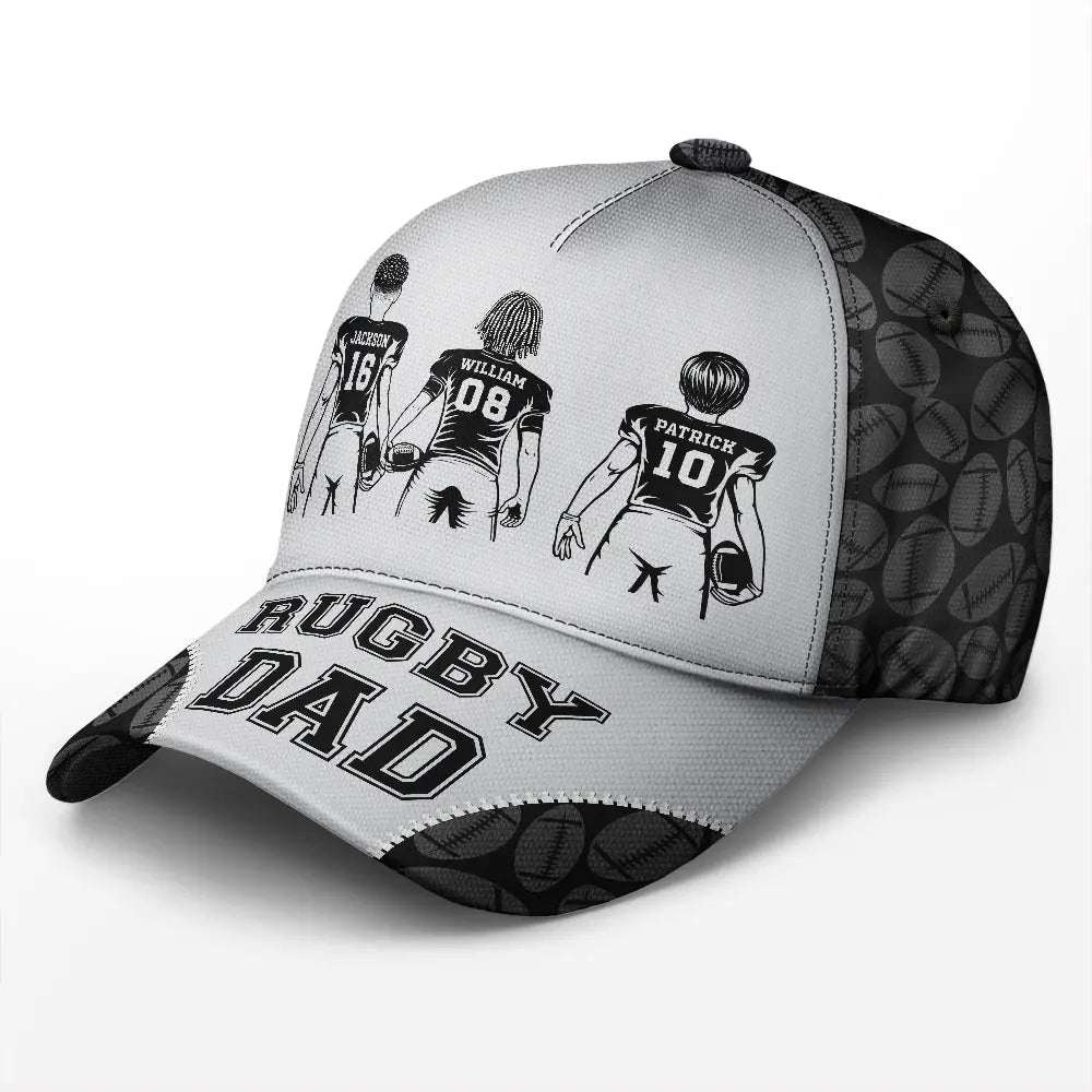 Gift For Father,Gift For Grandpa,Football,Non-Eng,Icon,Confident - American Football Dad Papa Kids Backside Line Art - Personalized Classic Cap