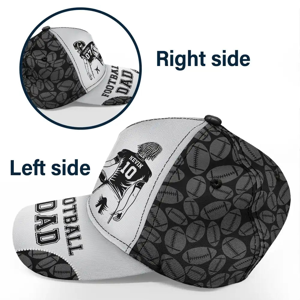 Gift For Father,Gift For Grandpa,Football,Non-Eng,Icon,Confident - American Football Dad Papa Kids Backside Line Art - Personalized Classic Cap