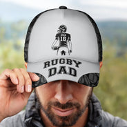 Gift For Father,Gift For Grandpa,Football,Non-Eng,Icon,Confident - American Football Dad Papa Kids Backside Line Art - Personalized Classic Cap