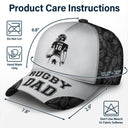 Gift For Father,Gift For Grandpa,Football,Non-Eng,Icon,Confident - American Football Dad Papa Kids Backside Line Art - Personalized Classic Cap
