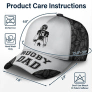Gift For Father,Gift For Grandpa,Football,Non-Eng,Icon,Confident - American Football Dad Papa Kids Backside Line Art - Personalized Classic Cap