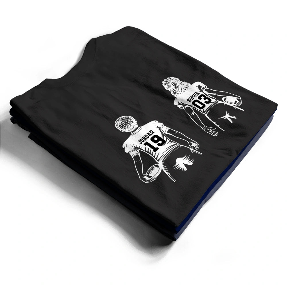 Gift For Father,Gift For Grandpa,Football,Non-Eng,Icon,Confident - American Football Dad Papa Kids Backside Line Art - Personalized T Shirt