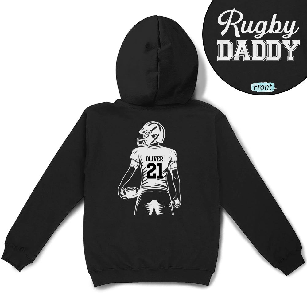 Gift For Father,Gift For Grandpa,Football,Non-Eng,Icon,Confident - American Football Dad Papa Kids Backside Line Art - Personalized T Shirt