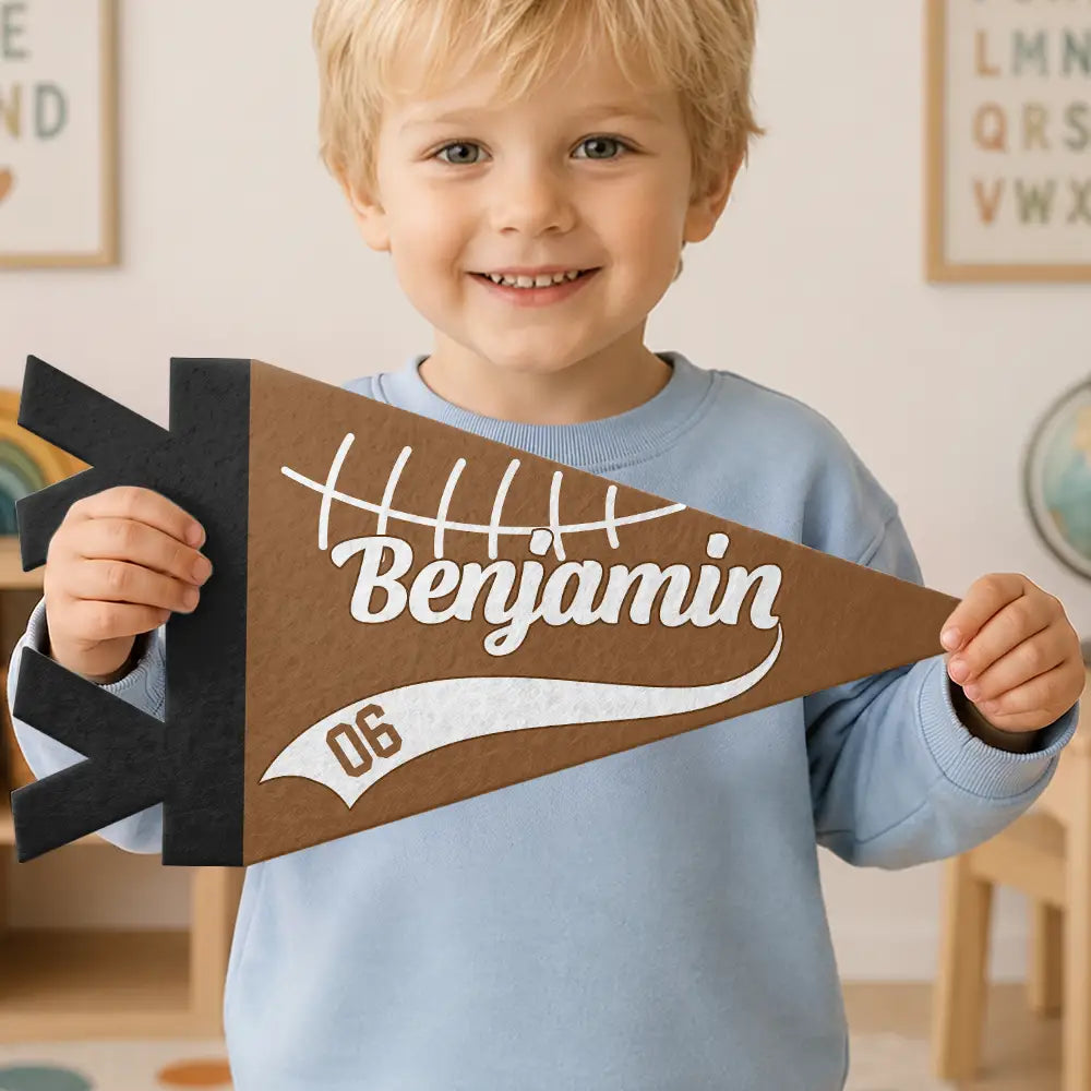Football,Confident,Back To School,Gift For Kids,Custom Text - American Football Player With Name & Number - Personalized Pennant