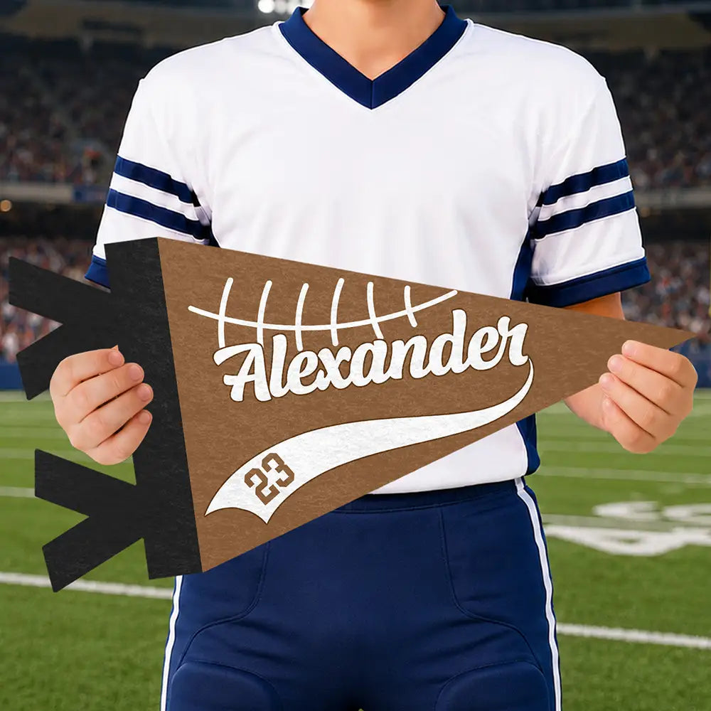 Football,Confident,Back To School,Gift For Kids,Custom Text - American Football Player With Name & Number - Personalized Pennant