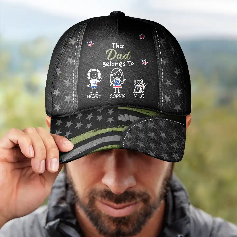 Gift For Grandpa,Gift For Father,Funny,Independence Day,Icon - American Stars And Stripes This Papa Dad Belongs To - Personalized Classic Cap