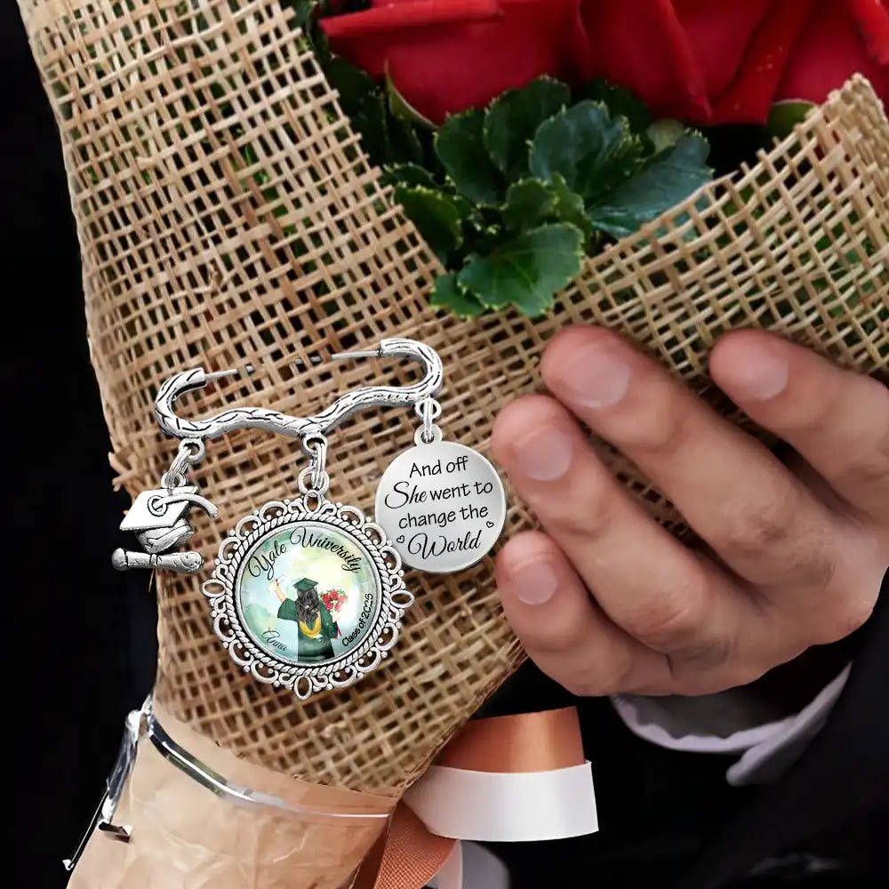 Graduation,Gift For Yourself,Gift For Women,Gift For Girlfriend,Gift For Sisters,Gift For Bestie,Happy - And Off She Went To Change The World - Personalized Graduation Tassel Pin