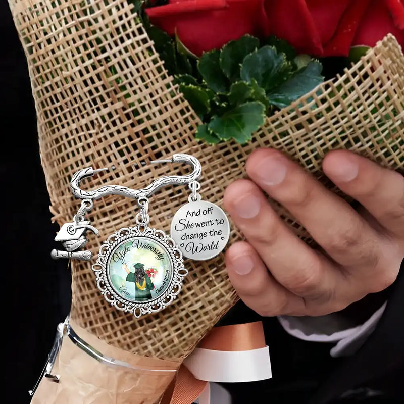 Graduation,Gift For Yourself,Gift For Women,Gift For Girlfriend,Gift For Sisters,Gift For Bestie,Happy - And Off She Went To Change The World - Personalized Graduation Tassel Pin