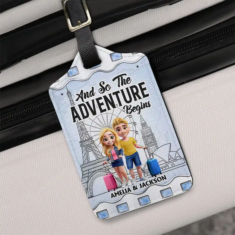Happy,Travel - And So Adventure Begins Travel - Personalized Luggage Tag