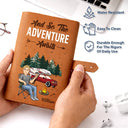 Camping, Gift For Women, Gift For Men, Happy - And So The Adventure Awaits - Personalized Leather Cable Bag