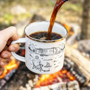 Camping,Campsite,Gift For Couples,Couple's Hobby,Happy - And So The Adventure Begins - Personalized Enamel Mug