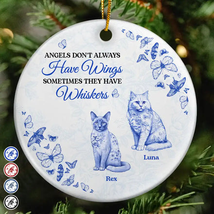 Angels Have Whiskers Chinoiserie Toile Cat - Personalized Circle Ceramic Ornament