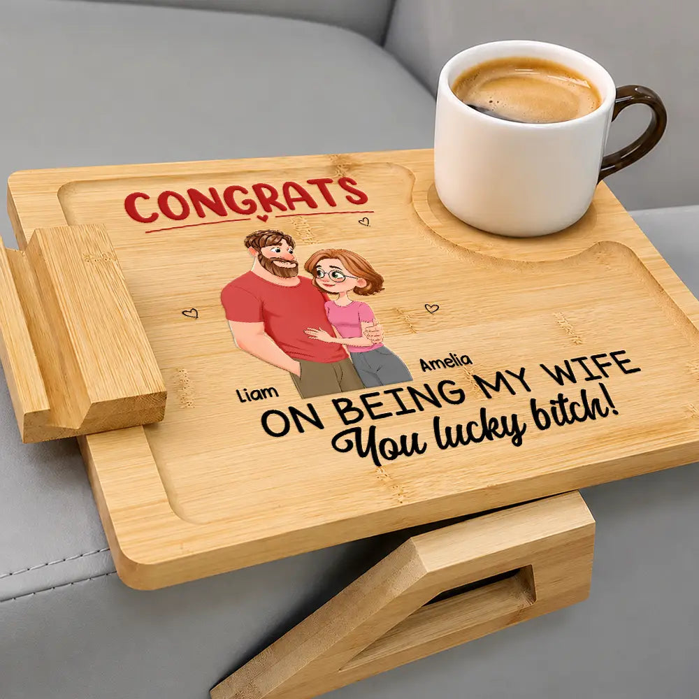 Gift For Husband,Gift For Couples,Humorous,Vector - Animate Couple Congrats On Being My Husband - Personalized Couch Arm Table