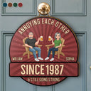 Wedding Anniversary, Humorous, Old Couples, Gift For Couples, Vector - Animate Couple Annoying Each Other - Personalized Custom Shaped Wood Sign