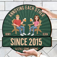 Wedding Anniversary, Humorous, Old Couples, Gift For Couples, Vector - Animate Couple Annoying Each Other - Personalized Custom Shaped Wood Sign