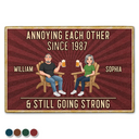 Wedding Anniversary,Humorous,Old Couples,Gift For Couples,Vector - Animate Couple Annoying Each Other - Personalized Doormat