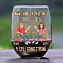 Wedding Anniversary, Humorous, Old Couples, Gift For Couples, Vector - Animate Couple Annoying Each Other - Personalized Stemless Wine Glass