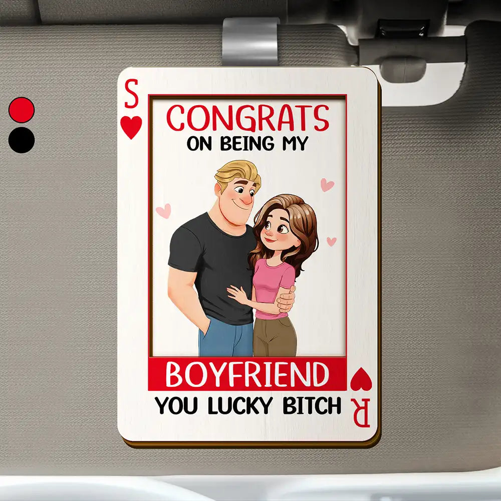 Animate Couple Congrats On Being My Wife Playing Card - Personalized Custom Shaped Car Visor Clip