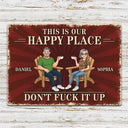 Humorous,Gift For Couples,Vector - Animate Couple This Is Our Happy Place - Personalized Classic Metal Signs