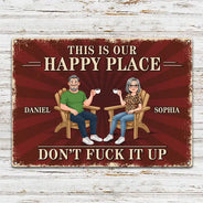Humorous,Gift For Couples,Vector - Animate Couple This Is Our Happy Place - Personalized Classic Metal Signs