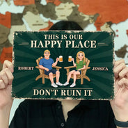 Humorous,Gift For Couples,Vector - Animate Couple This Is Our Happy Place - Personalized Classic Metal Signs
