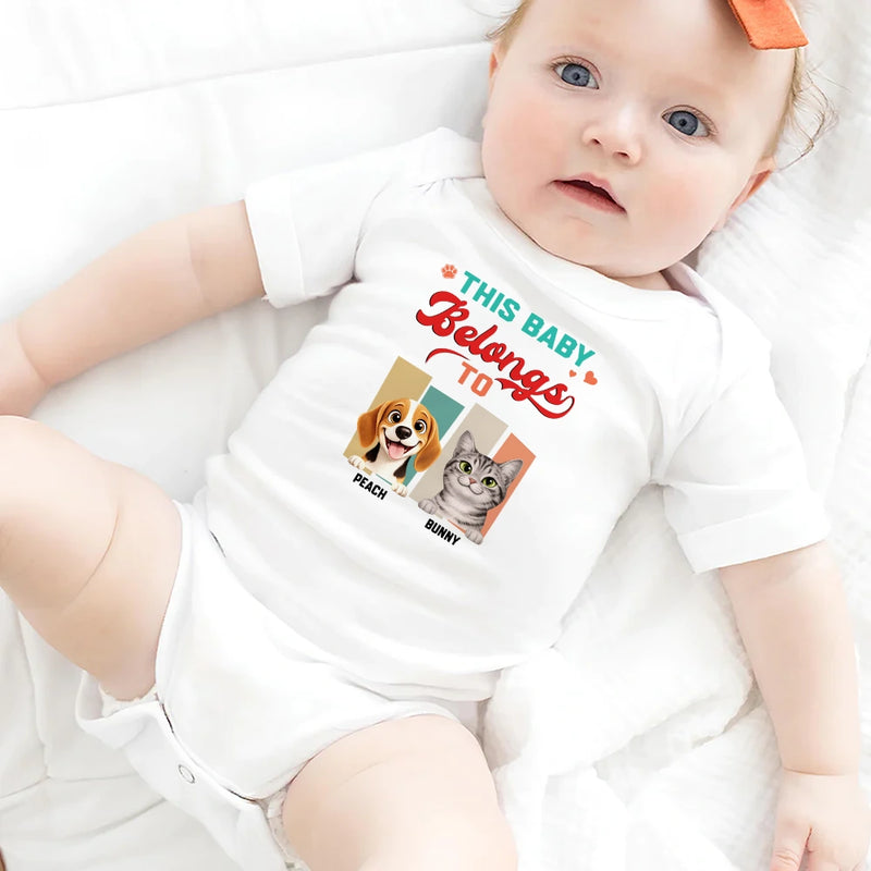 New Mom,Pet Mom,Dog Mom,Cat Mom,Happy,Top Market - Animate Funny Dog Cat Siblings Have Paws - Personalized Baby Onesie
