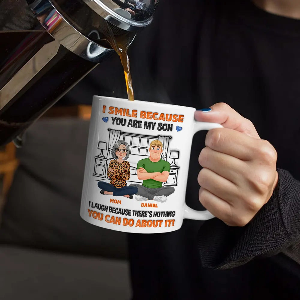 Gift For Son, Gift For Children, Humorous, Vector - Animate Mom Son I Smile Because You're My Son - Personalized White Edge-to-Edge Mug