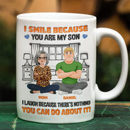 Gift For Son, Gift For Children, Humorous, Vector - Animate Mom Son I Smile Because You're My Son - Personalized White Edge-to-Edge Mug
