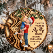 Anniversary,Christmas,Gift For Couples,Old Couples,Romantic,Vector - Anniversary Couple Gift - Personalized I Wood Choose You 2-Layered Wooden Ornament