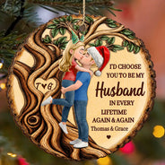 Anniversary,Christmas,Gift For Couples,Old Couples,Romantic,Vector - Anniversary Couple Gift - Personalized I Wood Choose You 2-Layered Wooden Ornament