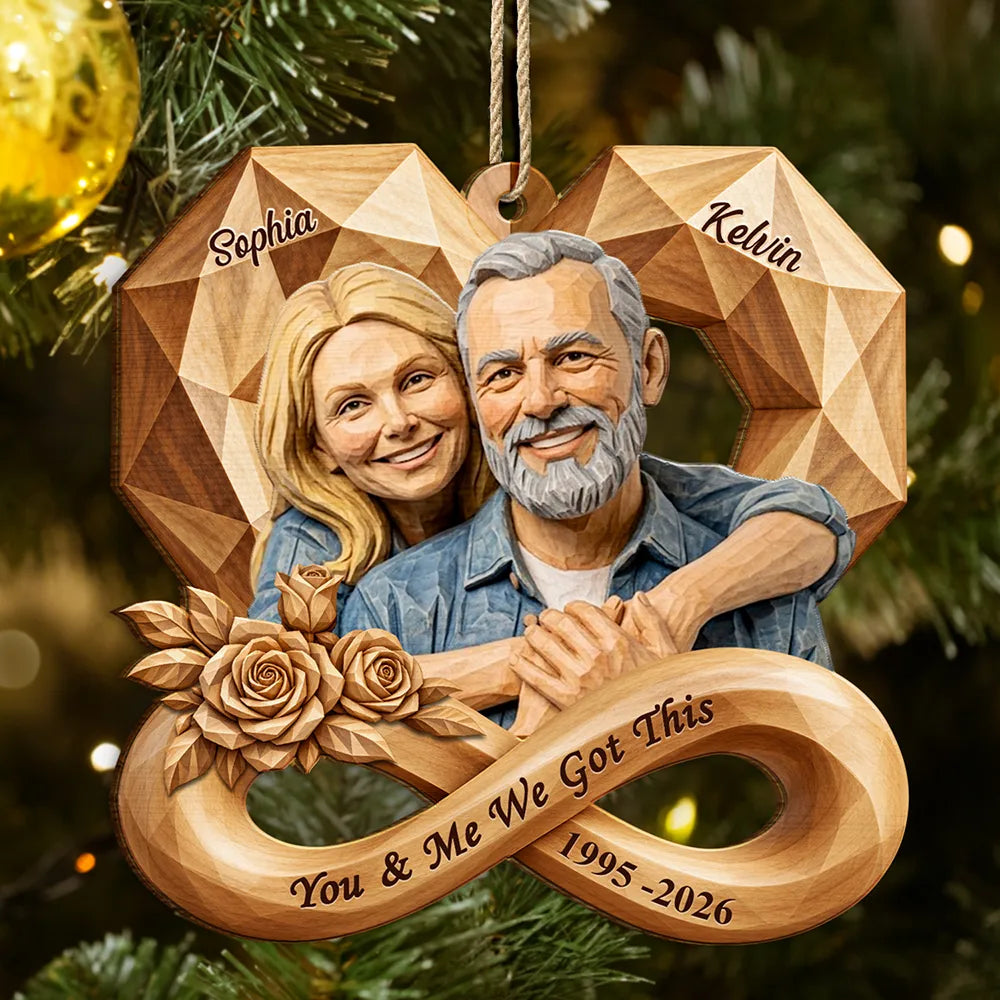 Anniversary,Art Design,Christmas,Custom Photo,Gift For Couples,Old Couples,Photo - Wooden Effect,Romantic - Anniversary Gift For Couples - Personalized Custom Photo Infinity Rose Heart Wooden Ornament