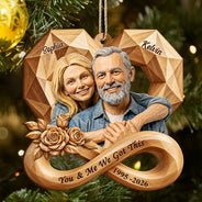 Anniversary,Art Design,Christmas,Custom Photo,Gift For Couples,Old Couples,Photo - Wooden Effect,Romantic - Anniversary Gift For Couples - Personalized Custom Photo Infinity Rose Heart Wooden Ornament